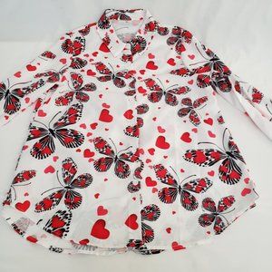 Vintage Butterfly & Hearts Vintage Blouse Top-Size L/Large-EUC